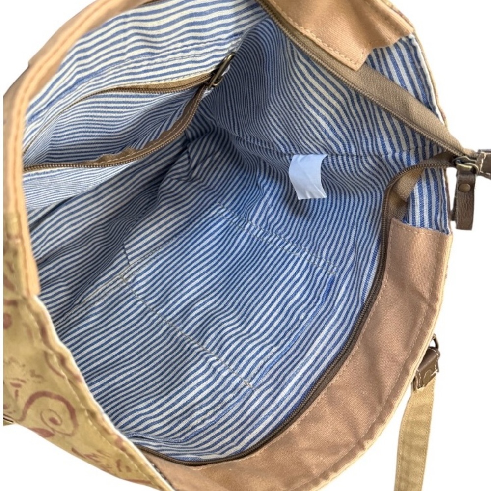 NWT Stylish Vintage Print Canvas Tote Bag - Peach Tan and Brown - Picture 7 of 9